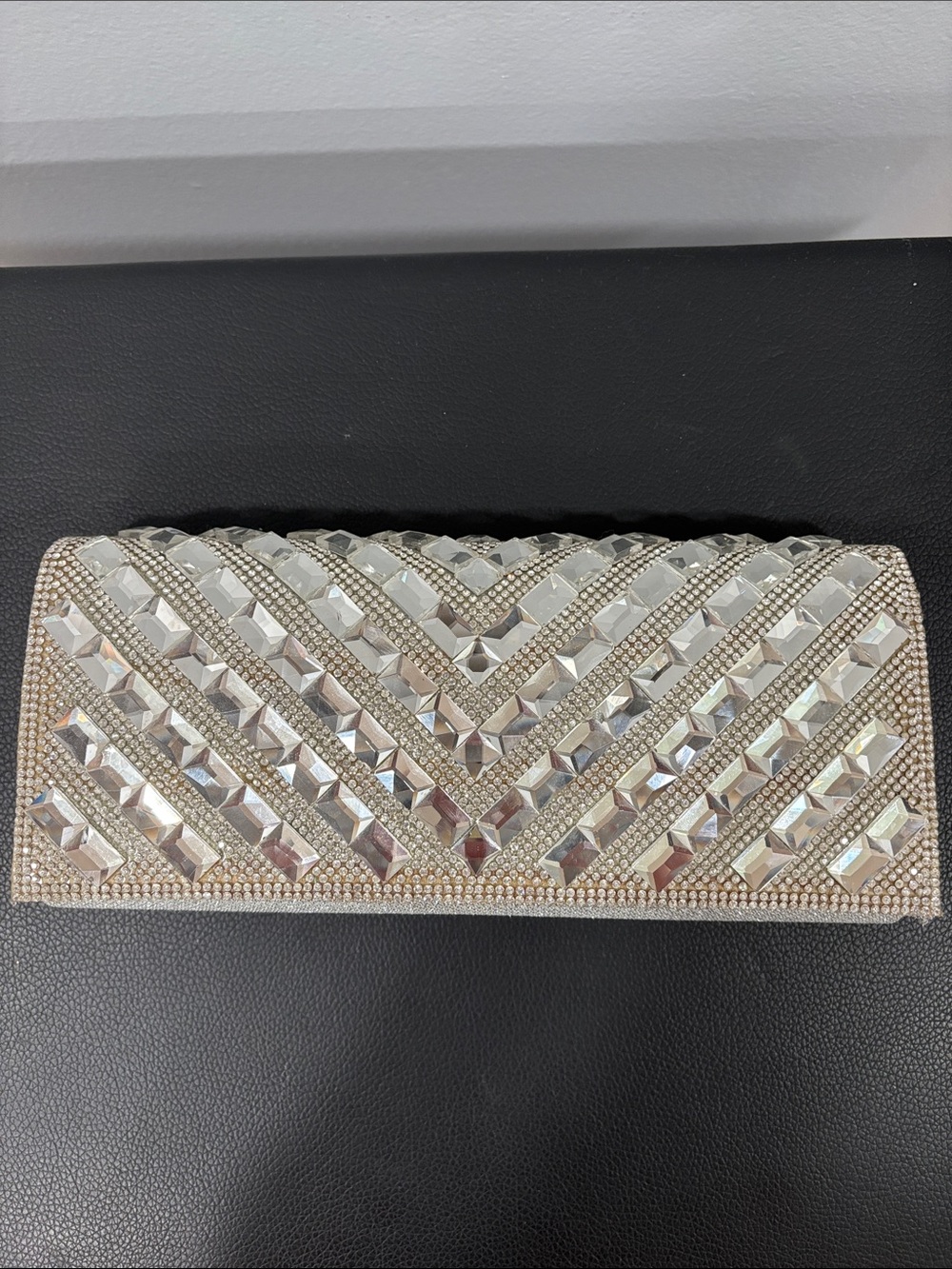 Elegant Silver Crystal Evening Clutch